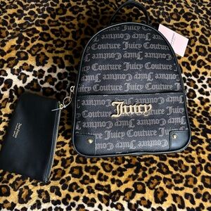 Juicy Couture Black and Gray Logo Backpack with Pouch